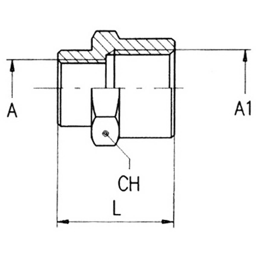 REDUZIERMUFFE I.GEWI/I.GEW 3/4 Technische Zeichnung von REDUZIERMUFFE I.GEWI/I.GEW 3/4" - 1" 100